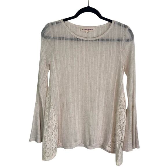 Altar'd State Long Sleeve Cream Gauzy Lace Bell Sleeve Blouse Size Small Boho - Picture 1 of 8